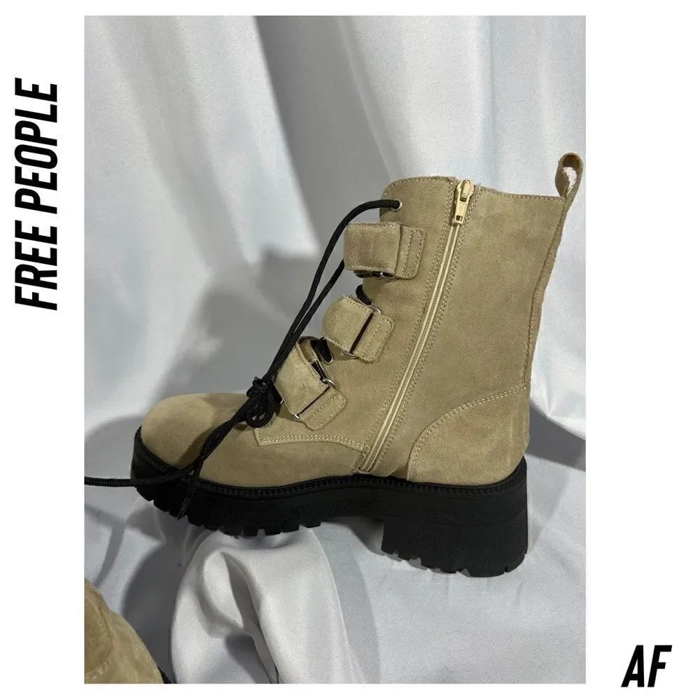 FREE PEOPLE EMMET STRAP ON BOOTS LATTE SUEDE NEW SIZE 40